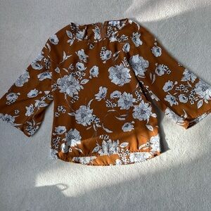 Crescent Rust Floral Bell-Sleeve Blouse